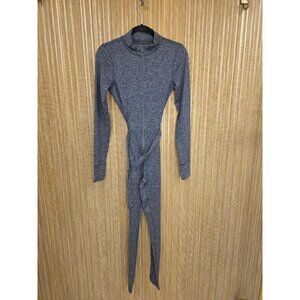 Offline By Aerie Womens Heather Gray Long-Sleeve Zippered Jumpsuit Pockets Belt